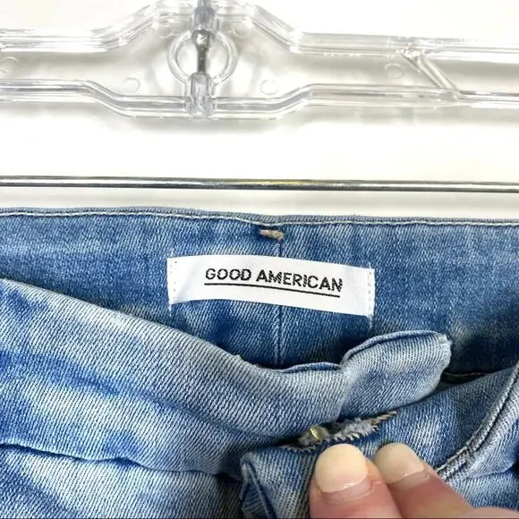 GOOD AMERICAN Good Waist Crop Raw Edge Skinny Jeans Distressed 14 / 32 - Picture 4 of 7